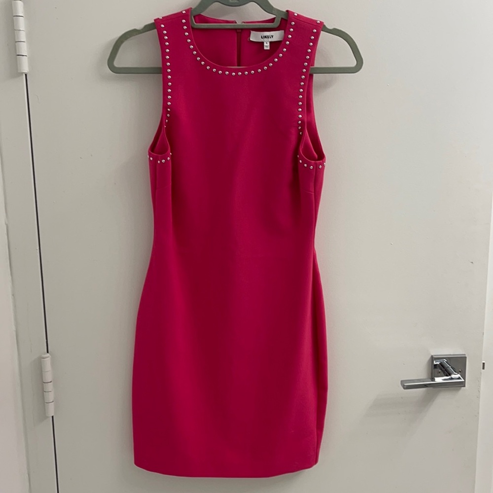 Likely, Hot pink silver studded mini dress